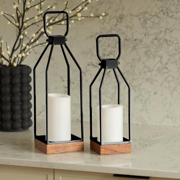 New Set of 2 Decorative Black Modern Lantern for Home or Office Decor